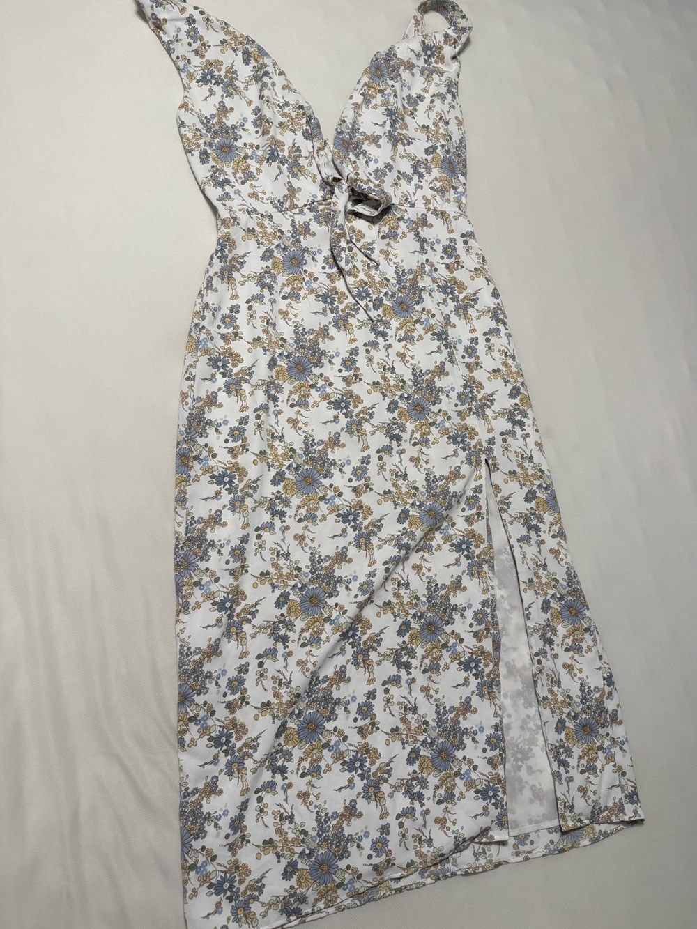 Abercrombie & Fitch White Midi Dress with Blue & Tan Floral Print